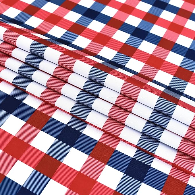 Waterproof Plaid Tablecloth Fabric - Oblong 52x70 Inch Patriotic Party Table Cloth for Indoor/Outdoor Use - Independence Day Memorial Day Washable Table Cover