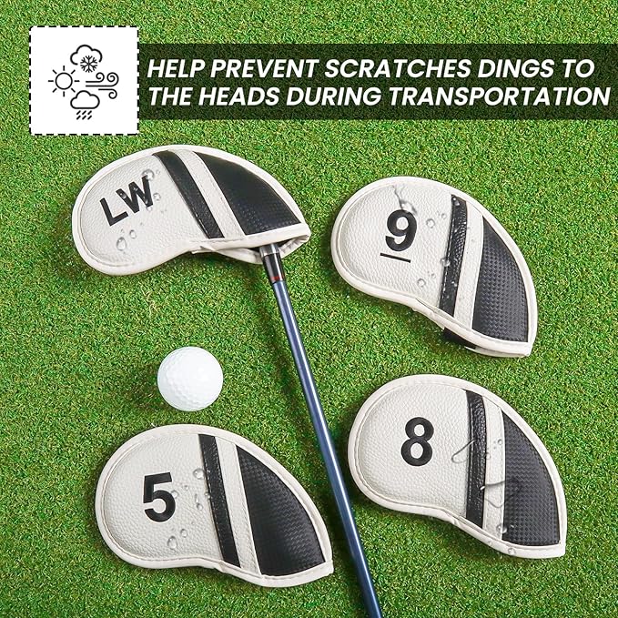 Amy Sport Golf Iron Head Covers Value 12 Pcs Set Thick Synthetic Leather, Protection Weatherproof Club Headcover Fit Universal Main Iron Wedge Golf Clubs for Men Women