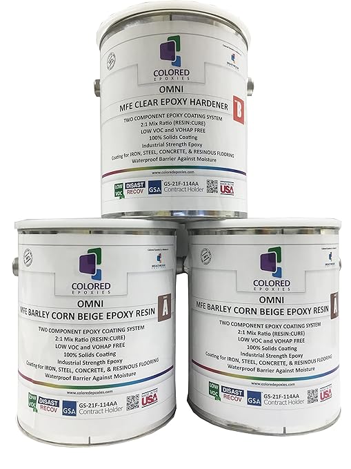 Coloredepoxies 10014 Beige Epoxy Resin Coating Made with Beautiful and Vibrant Pigments, 100% solids, For Garage Floors, Basements, Concrete and Plywood. 3 Gallon Kit
