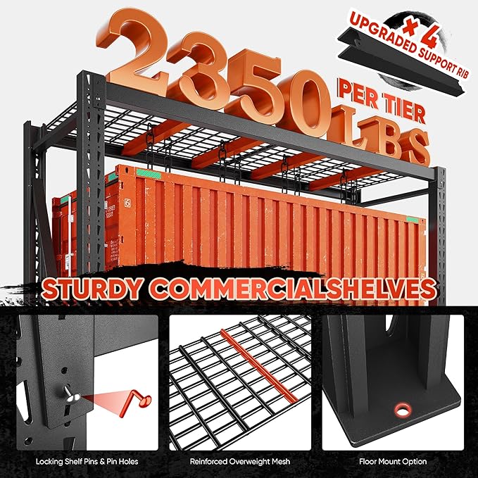 Bepatio 7050LBS Garage Shelving Heavy Duty 67.6W Storage Shelves Adjustable Metal Shelving 3 Tier Utility Shelf for Warehouse Basement Shop, Black 67.6''Wx23.7''Dx66''H