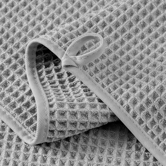 Microfiber Waffle Face Towels, 2 Pieces, Soft, Absorbent, Fast Drying, Lint Free (Silver)