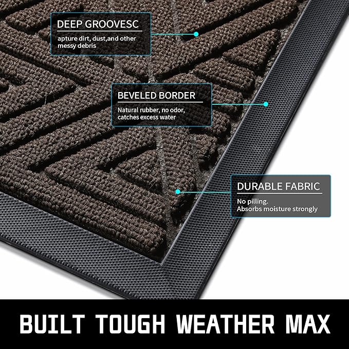 Yimobra Large Door Mat 47x32, All-Weather Waterproof Non-Slip Welcome Matt Outdoor, Heavy Duty Non Slip Doormat for Entryway for Patio and Garage Indoor, Easy Clean, Brown