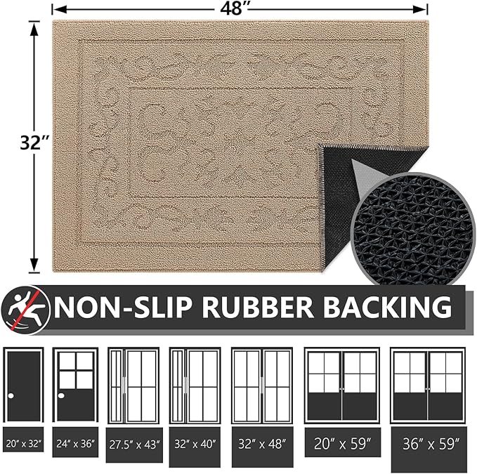FONEYI Indoor Door Mat 32" x 48", Dirt Trapper Door Mats Non-Slip Entryway Rugs Washable, Absorbent Resist Dirt Welcome Mat, Low Profile Inside Floor Mats for Front Back Door and Entryway, Beige