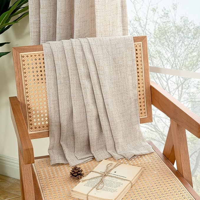 YoungsTex Linen Semi Sheer Curtains 78 Inch Length for Living Room, Light Filtering Window Treatments Drapes Rod Pocket Back Tab Natural Privacy for Bedroom, 2 Panels, 52 X 78 Inch