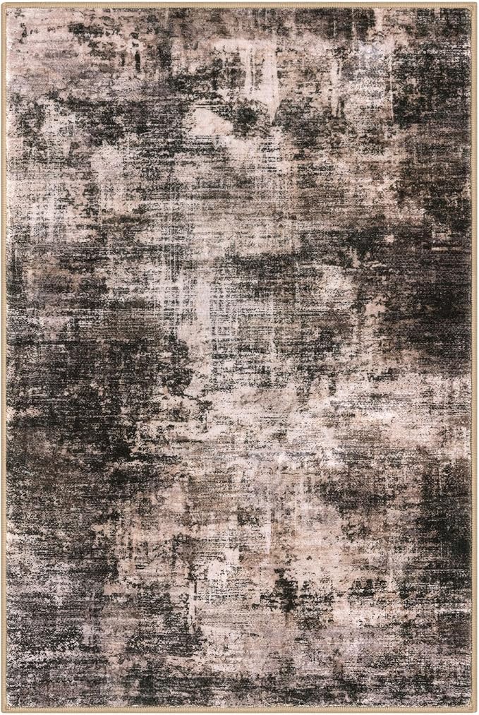 IOHOUZE Small Abstract Area Rug 2x3 Ft Entryway Rugs Washable Door Mat Indoor Entrance, Rubber Backed Throw Rugs, Printed Faux Wool Non Slip Floor Carpet for Foyer Front Door Sink, Brown/Rust