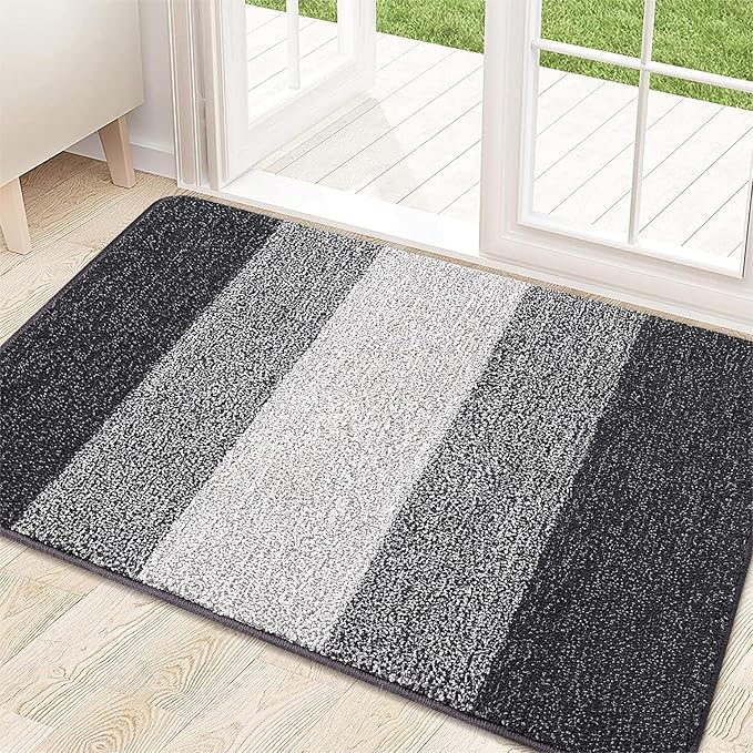 Kitinjoy Indoor Outdoor Door Mat, 32x20 Non-Slip Absorbent Dirt Trapper, Low-Profile Washable Inside Entrance Front Floor Mat, Sturdy Soft Entry Doormats for Entryway, Grey