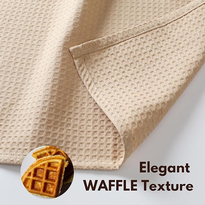 Native Fab Cotton Kitchen Towel with Hanging Loop 16x26 inches, 4-Pack, Waffle Weave Kitchen Towels for Cleaning Drying, Washcloths Soft & Absorbent Cloth Rags, Bar Towel, Dish Cloth, Beige