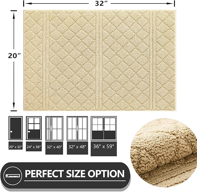 REFETONE Indoor Doormat, Front Back Door Mat 20"x32" Absorbent Rubber Backing Non Slip Door Mats, Low-Profile Resist Dirt Entrance Rugs, Machine Washable Door Rug Inside Floor Mat for Entryway, Golden