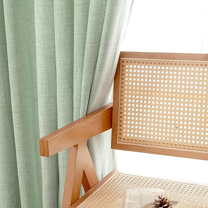 YoungsTex Sage Green Curtains 80 Inch Length for Living Room, Semi Sheer Linen Drapes Light Filtering with Back Tab Rod Pocket for Bedroom Office Spring Window Treatments, 52 X 80 Inch, 2 Panels
