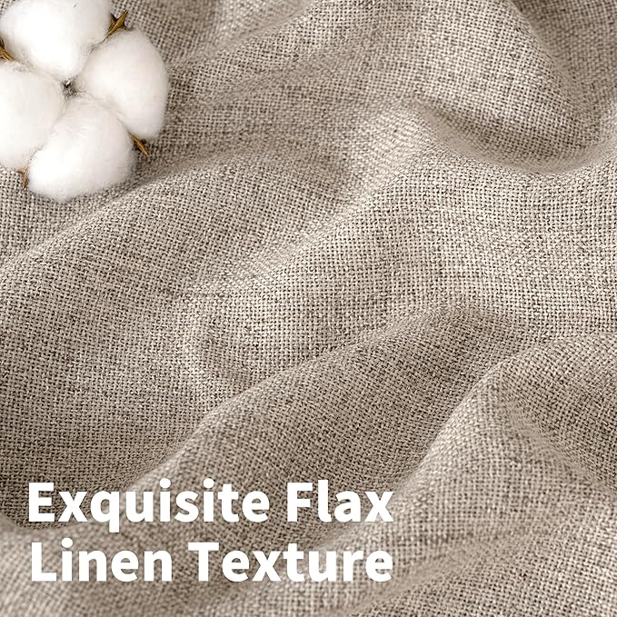 YoungsTex Dark Oatmeal Linen Curtains 54 Inch Length for Short Windows, Tan Semi Sheer Drapes Light Filtering with Rod Pocket Back Tab for Living Room Kitchen Bathroom, 2 Panels, 42 X 54 Inch
