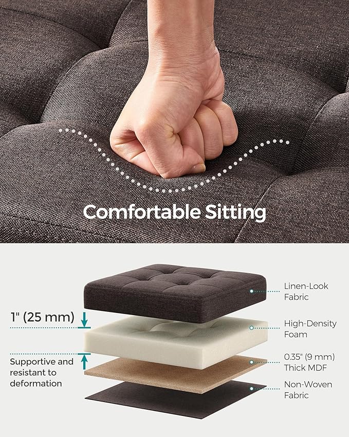 SONGMICS Mazie Collection - 30 Inches Folding Storage Ottoman Bench, Ottoman Foot Rest, End of Bed Bench, Storage Chest, Load 660 lb, for Living Room, Bedroom, Entryway, Brown ULSF047K02
