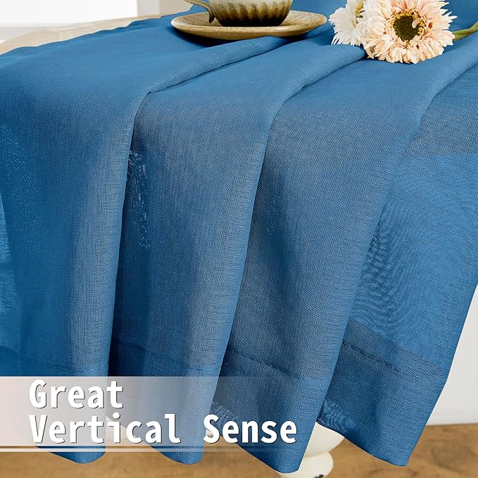 Tollpiz Sheer Door Curtains Closet Linen Textured Curtains Sheer Doorway Light Filtering Voile Rod French Door Pocket Curtain Patio Glass Door, 25 x 72 inches Long, Classic Blue, Set of 1 Panel