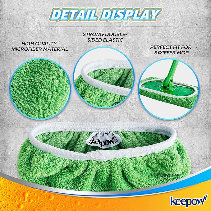 KEEPOW Reusable Wet Pads Refills Compatible with Swiffer Sweeper Mop, Dry Sweeping Cloths, Microfiber Wet Mopping Cloths for Hardwood Floor Cleaning, 6 Pack (Mop is Not Included)