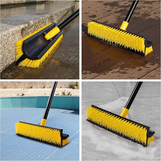 Yocada Double-Sided Floor Scrub Brush Triangle Brush Corner Crevice Cleaning Heavy Duty Stiff Bristle 65.5" for Cleaning Patio Bathroom Garage Kitchen Wall Deck Tub Tile