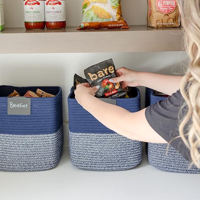 NaturalCozy Storage Cubes 11 Inch Cotton Rope Woven Baskets for Organizing, 3-Pack | Cube Storage Bin | Square Storage Baskets for Shelves Organizer, Classroom, Kids Toy Bins, Closet, Baby Nursery