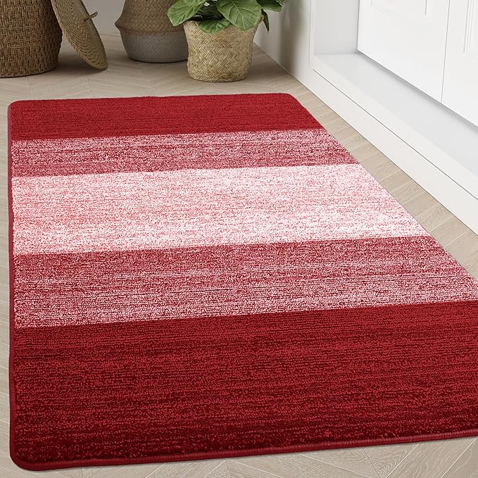 Kitinjoy Indoor Outdoor Door Mat, 71x47 Non-Slip Absorbent Dirt Trapper, Low-Profile Washable Inside Entrance Front Floor Mat, Sturdy Soft Entry Doormats for Entryway, Burgundy