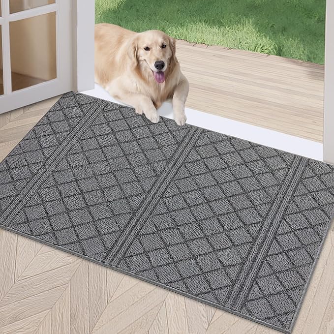 REFETONE Indoor Doormat, Front Back Door Mat 36"x59" Absorbent Rubber Backing Non Slip Door Mats, Low-Profile Resist Dirt Entrance Rugs, Machine Washable Door Rug Inside Floor Mat for Entryway, Grey