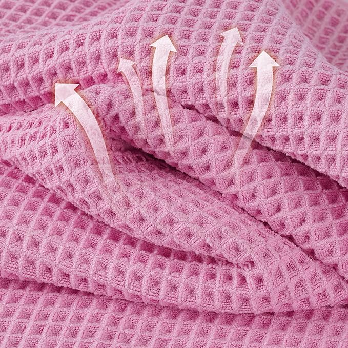 Microfiber Waffle Face Towels, 2 Pieces, Soft, Absorbent, Fast Drying, Lint Free (Pink)