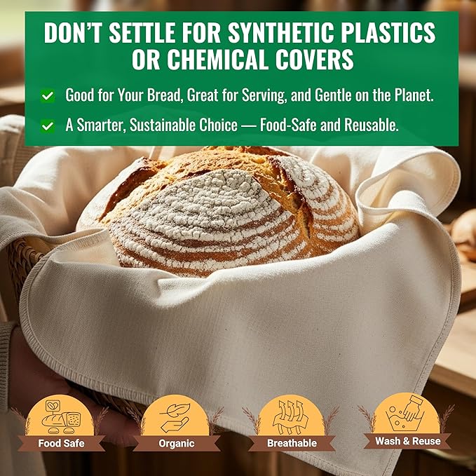 WHITEWRAP Unbleached Flour Sack Towels for Bread Proofing – Thick Cotton Baking Cloth for Baguettes, Ciabatta & Pastries – Reusable 28"x28" Towels, Set of 6