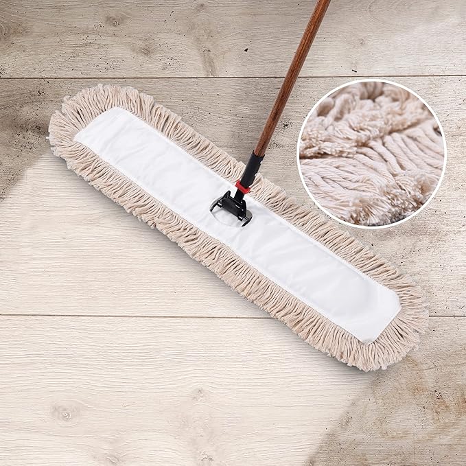 Matthew Cleaning 24'' Cotton Dust Mop Refill Washable Thick Tufted Replacement Heads for Residential & Commercial Use Fit All 24'' Dust Mop Frames, Hardwood, Laminate, Concrete Floors 12 Pack