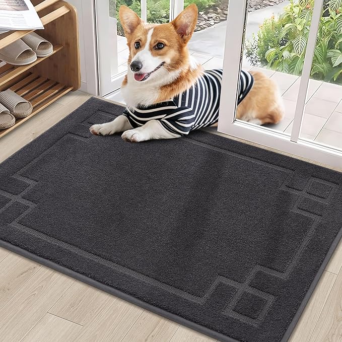 BEQHAUSE Door Mat 24" x 36", Non-Slip Door Mats Indoor Entryway Rugs Washable Low-Profile Absorbent and Stain Resist Floor Mats, Dog Door Mat for Front Back Door, Muddy Wet Shoes & Paws, Dark Grey
