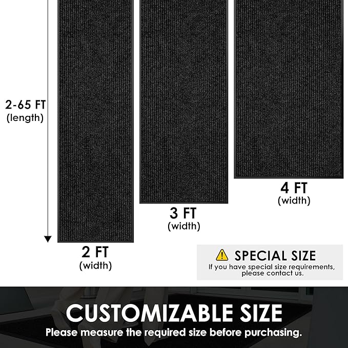 2′ x 64′ Front Door Mat Indoor Outdoor Entrance, Commercial Floor Mat Heavy Duty Dirt Trapper Entryway Doormat, Custom Size Non Slip Rubber Backing Welcome mat, Door Mat for High Traffic Area