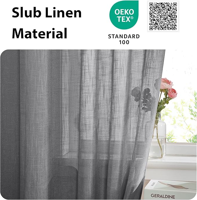 NICETOWN Sheer Door Curtains, Side Small Window Treatment, Farmhouse French Front Door Shade, Rod Pocket Sidelight Curtains with Tieback, 1 Panel, Dark Grey, 36W X 40L