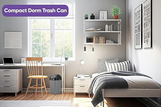 Superio Office Trash Can with Lid 9 Gallon Kitchen Garbage Can Bedroom Waste Basket 37 Qt. Swing Top Trashcan Plastic Durable Waste and Recycle Bin (2, Grey/Black)
