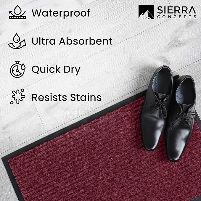Sierra Concepts Front Door Mat Large Welcome Floor Mats - Entryway Indoor Outdoor Entrance Doormat, Patio, Porch, Muddy Dog Shoe, Inside Outside Low Profile 36x24in, 2-Pack Red