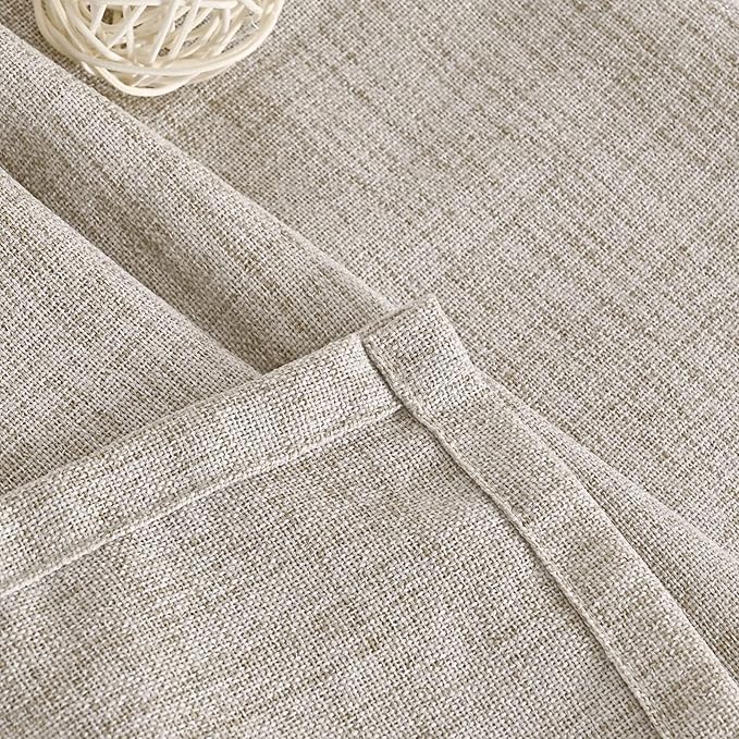 YoungsTex 84 Inch Length Linen Curtains for Living Room 2 Panels - Semi Sheer Drapes with Rod Pocket Back Tab Light Filtering Window Treatments for Bedroom Dining, Natural, 52 X 84 Inch