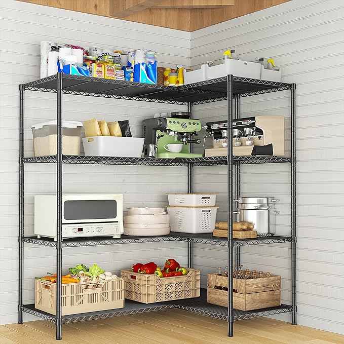 52.36''W Storage Shelves Metal Shelving Unit Load 1120LBS 4 Tier Wire Shelving for Storage Rack Adjustable Garage ShelvingGHeavy Duty for Pantry Kitchen Garage,52.36Wx13.78Dx59H,2PCS