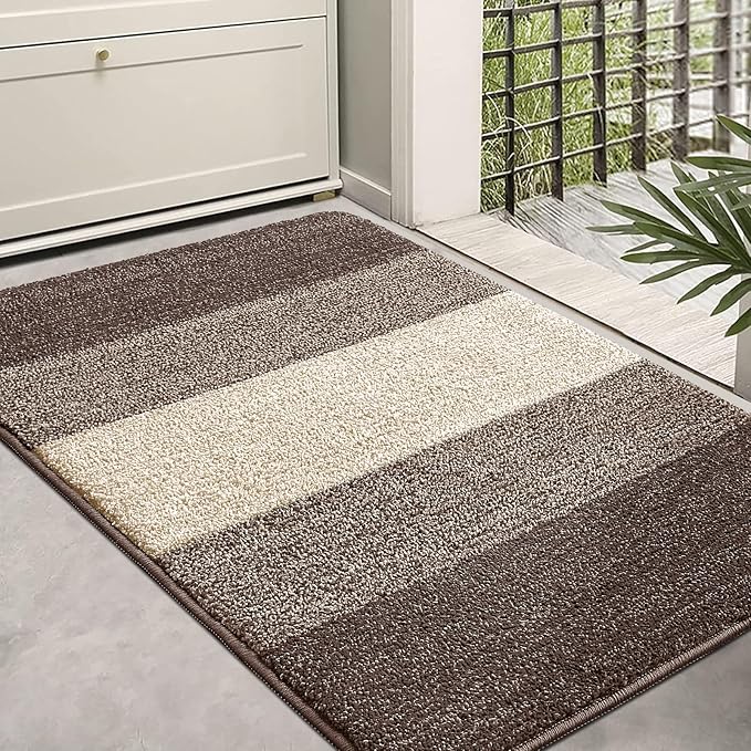 Kitinjoy Indoor Outdoor Door Mat, 36x24 Non-Slip Absorbent Dirt Trapper, Low-Profile Washable Inside Entrance Front Floor Mat, Sturdy Soft Entry Doormats for Entryway, Light Brown