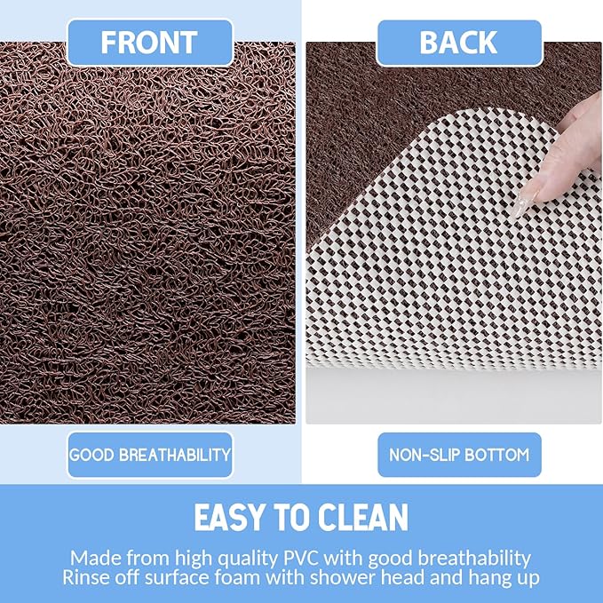 Non-Slip Bathtub Mat, Anti Slip Shower Mat, Fast Drying Bathtub Mats, Foot Scrubber Mat, Anti Slip Mat for Tub, Floor, Bathroom, Kitchen, Home, Hotel (Brown 24"×24")