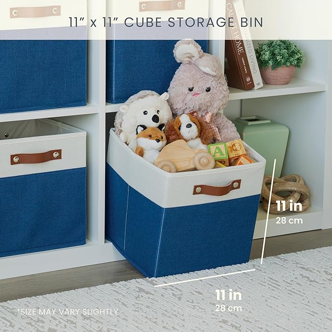 OrganiHaus 11x11 Fabric Cubes Storage Bins Set of 4, Foldable Collapsible Fabric Storage Bins for Organizer, Cubbies Organizer for Kallax, Linen Cube Shelf Baskets, Toy Organizing boxes - Navy Blue