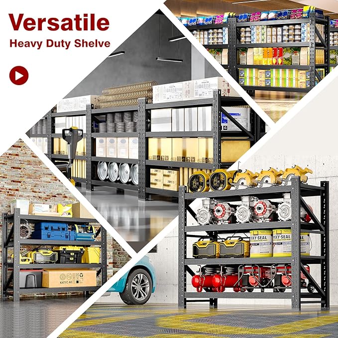 3000LBS Metal Steel Storage Shelves - 40" W Black 4 Tier Heavy Duty Rack Commercial Industrial Shelving with Adjustable Shelf for Basement Garage Warehouse - 40" W x 19.5" D x 59.5" H