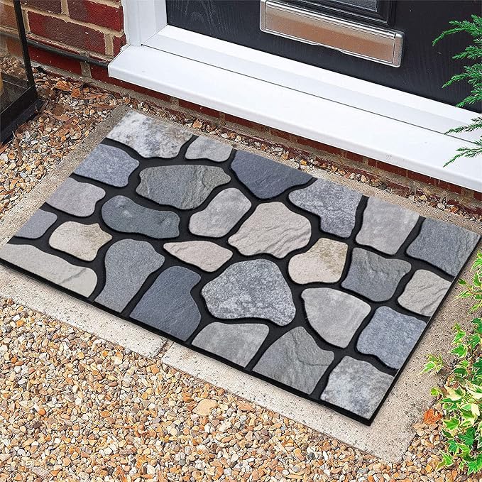 CHICHIC Welcome Door Mat 18X 30 Inch Front Doormat Outdoors for Home Entrance Outdoors Mat for Outside Entry Way Doormat Entry Rugs, Heavy Duty Non Slip Rubber Back Low Profile, Stone