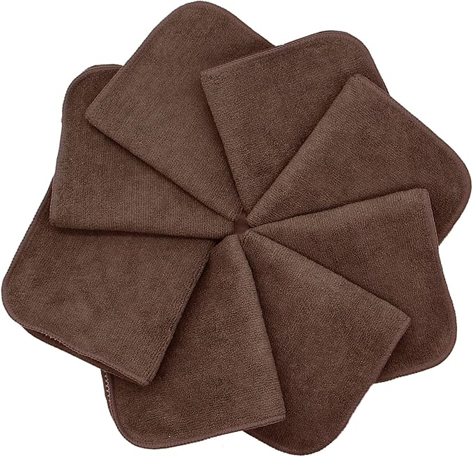 Microfiber Dish Cloths Fast Drying Kitchen Cleaning Cloth Dish Rags Dust Cloths Ultra Absorbent Lint Free Washcloths with Poly Scrub Side 12inch x 12inch 8 Pack (Brown)