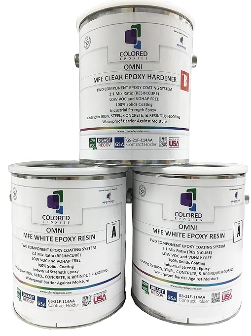 Coloredepoxies 10025 White Epoxy Resin Coating Made with Beautiful and Vibrant Pigments, 100% solids, For Garage Floors, Basements, Concrete and Plywood. 3 Gallon Kit