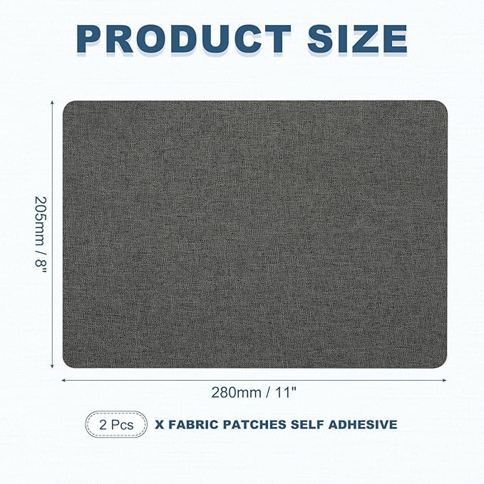 PATIKIL 8x11 Inch Linen Repair Patches, 2Pcs Self-Adhesive Fabric Patch for Sofas Tote Bags Furniture Car Seats Clothes Tents, Gray