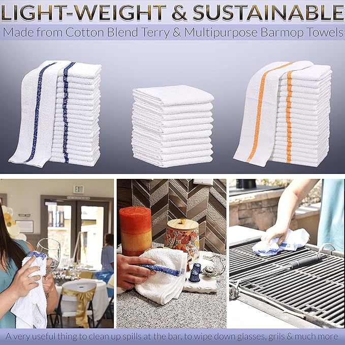 GOLD TEXTILES 36 PC New Cotton Blend White Restaurant Bar Mops Kitchen Towels 28oz (3 Dozen) (36, White)