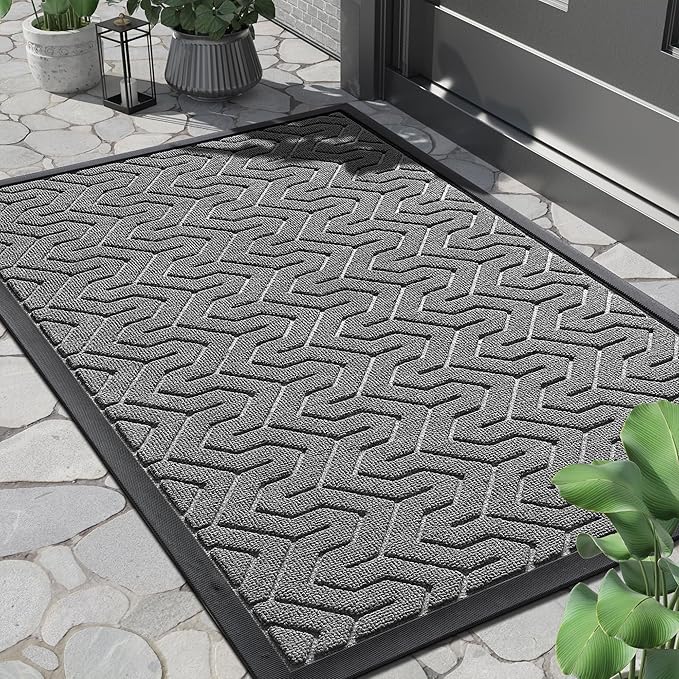 Yimobra Front Door Mat Outside Entrance 29.5x17, Waterproof Heavy Duty Outdoor Mats for Front Door, Non Slip Rubber Entry Mat for Garage Patio, Grey