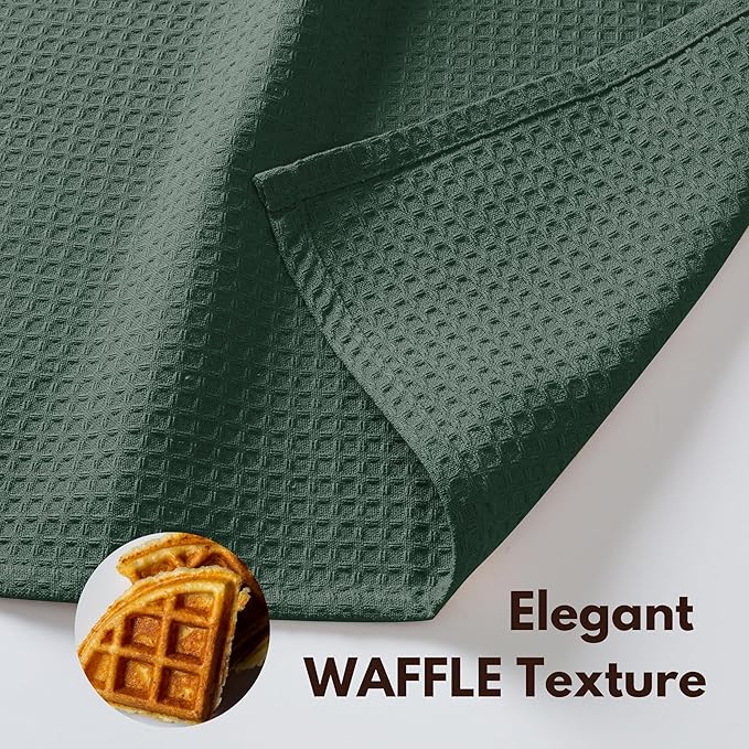 Native Fab Cotton Kitchen Towel with Hanging Loop 16x26 inches, 6-Pack, Waffle Weave Kitchen Towels for Cleaning Drying, Washcloths Soft & Absorbent Cloth Rags, Bar Towel, Dish Cloth, Olive Green