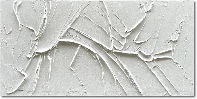 NANKAI Hand-Painted Thick Texture White Minimalist Oil Painting 30x60 Inch Large Contemporary Art Oil Painting, Home, Office Wall Decoration Art