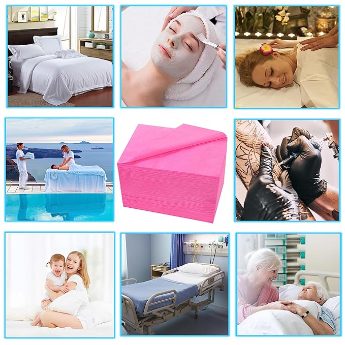 31" x 71" Disposable Bed Sheets for Massage Table Waterproof Massage Table Sheet Soft Non Woven Fabric SPA Bed Cover Breathable for Massage Beauty Tattoos 50PCS (Pink)