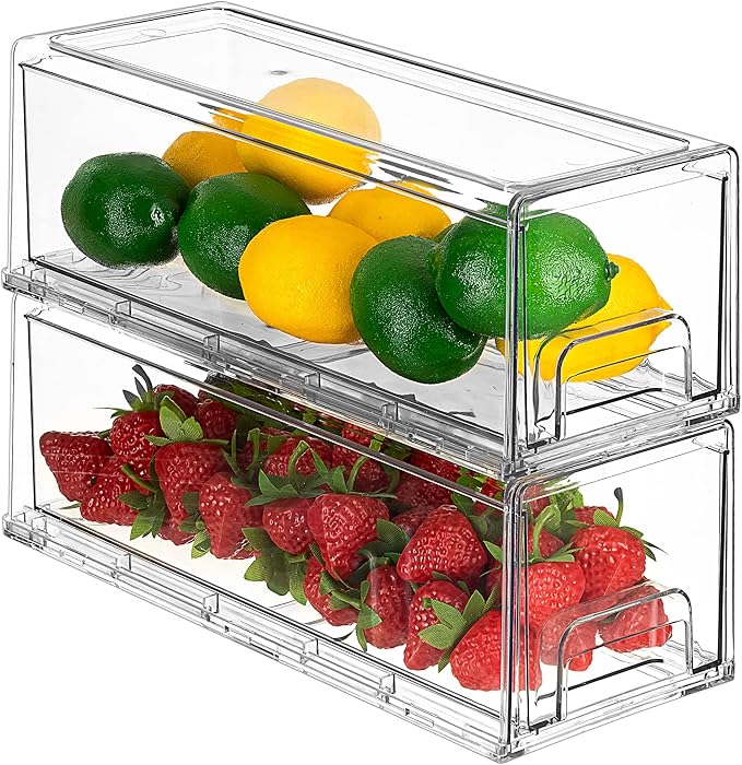 Sorbus Small Wide Clear Storage Drawers (4 Pack) – Stackable Pull-Out Storage Bins for Fridge, Pantry, and Cabinet Organization – Acrylic Drawer Organizers