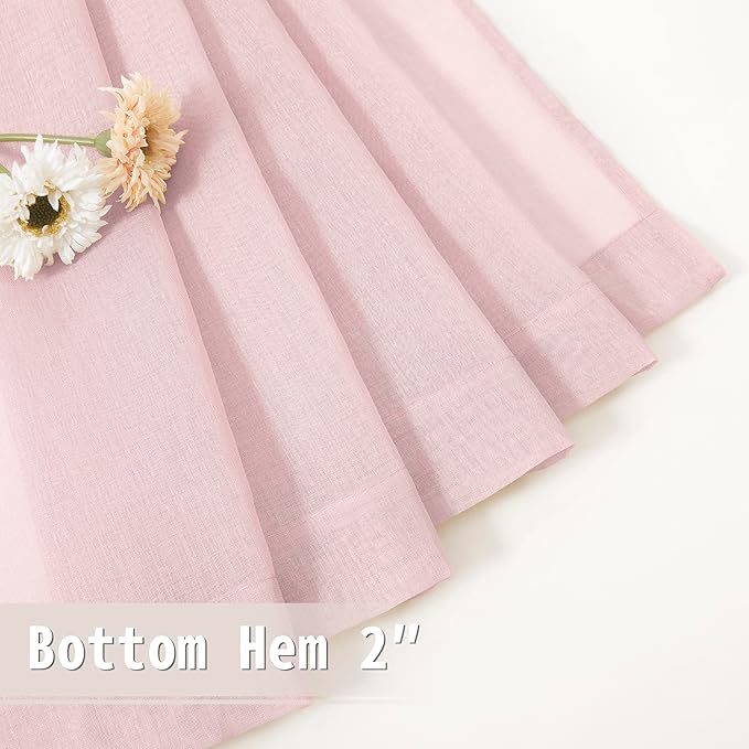 Tollpiz Sheer Door Curtains Closet Linen Textured Curtain Sheers Doorway Light Filtering Voile Patio Glass Door Rod Pocket Curtains French Door, 54 x 80 inches Long, Pink, Set of 1 Panel