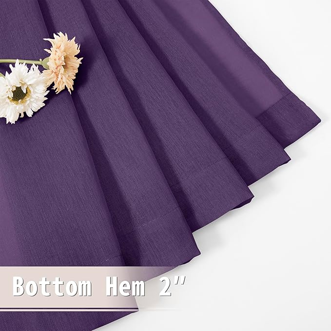 Tollpiz Sheer Door Curtains Closet Linen Textured Curtains Sheer Doorway Light Filtering Voile Rod French Door Pocket Curtain Patio Glass Door, 25 x 72 inches Long, Royal Purple, Set of 1 Panel