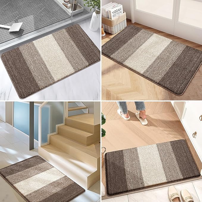 Kitinjoy Indoor Outdoor Door Mat, 36x24 Non-Slip Absorbent Dirt Trapper, Low-Profile Washable Inside Entrance Front Floor Mat, Sturdy Soft Entry Doormats for Entryway, Light Brown