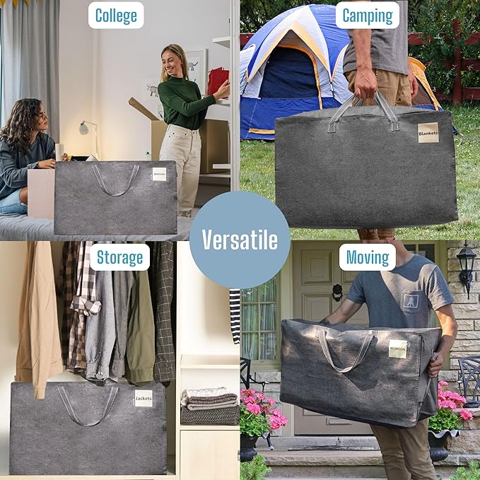 VENO 10 Pack Moving and Storage Bags, Heavy Duty, Alternative to Moving Boxes, Large Packing Totes Supplies for College Dorm Room with Zipper for Clothes, Wide Open Design (Dark Gray, 10 Pack)