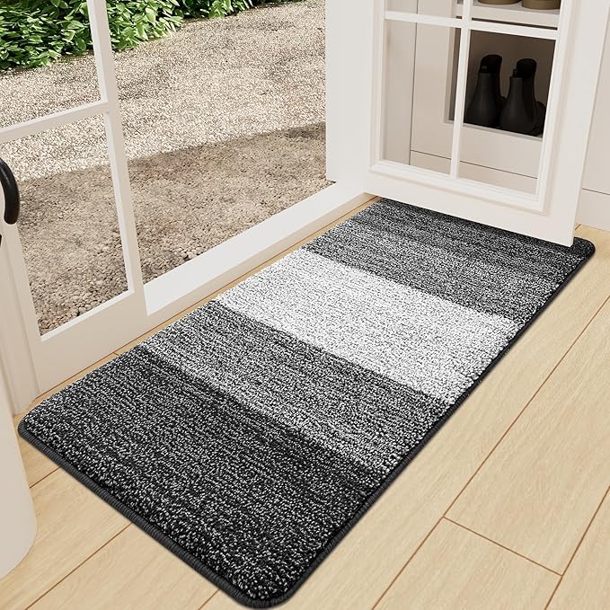 Kitinjoy Indoor Outdoor Door Mat, 59x24 Non-Slip Absorbent Dirt Trapper, Low-Profile Washable Inside Entrance Front Floor Mat, Sturdy Soft Entry Doormats for Entryway, Grey